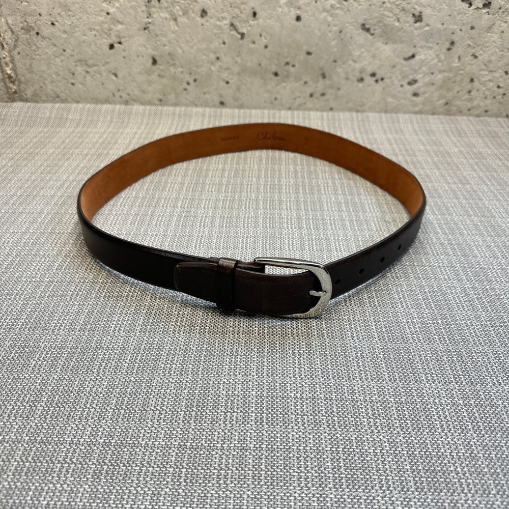 Cole Haan Brown Leather Dress Belt Mens‎ Size 34 Classic Silver Buckle